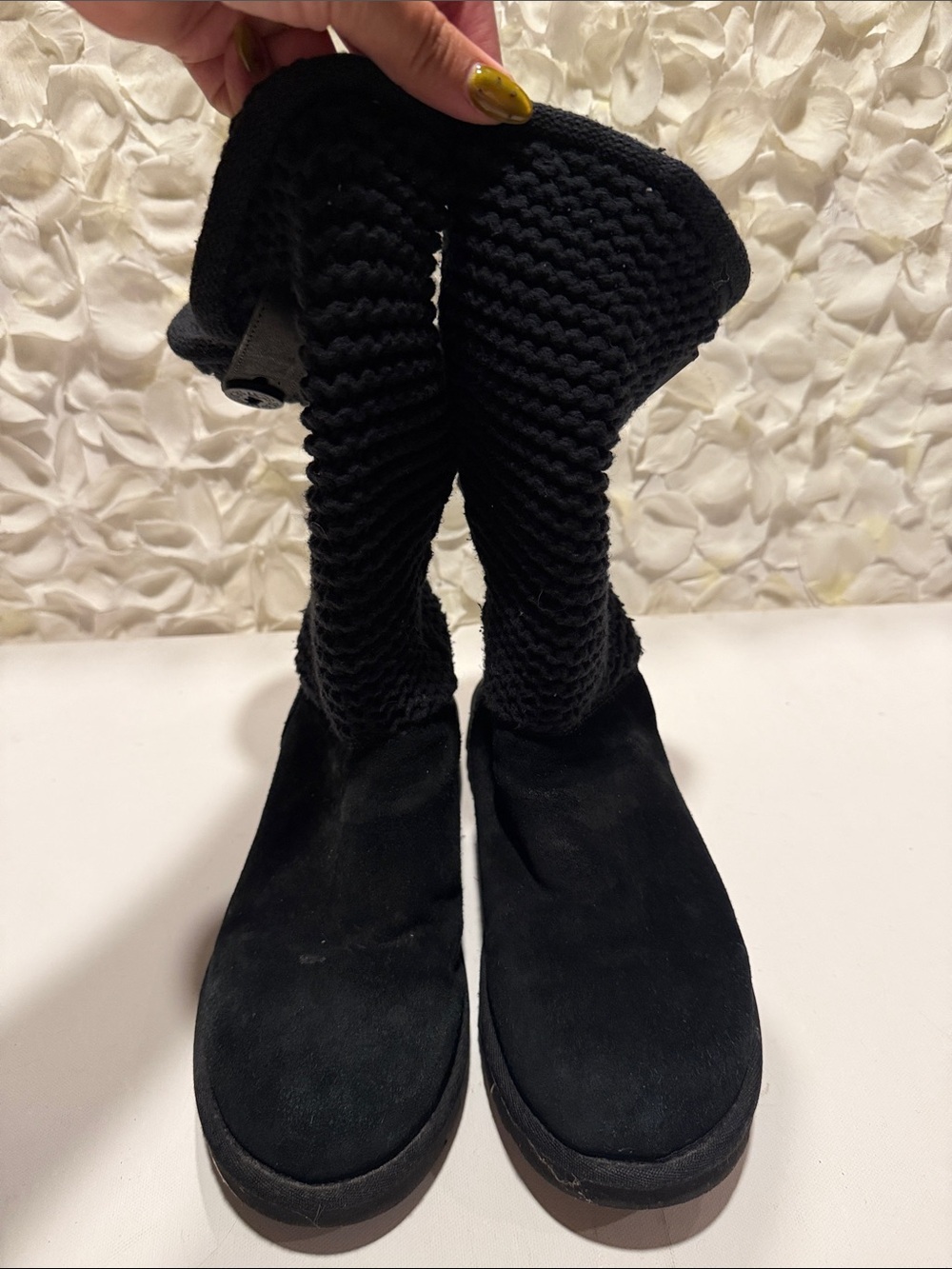 UGG Black Knit-Shaft Suede Heeled Boots